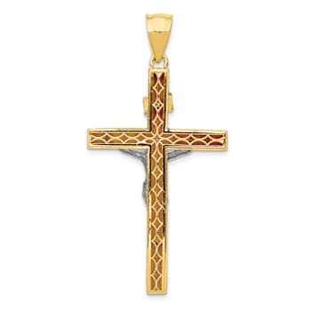 14K Two-tone Gold  Textured INRI Crucifix Pendant
