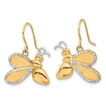 14k Yellow Gold and Rhodium Over 14k Yellow Gold Diamond-cut Bee Dangle Earrings