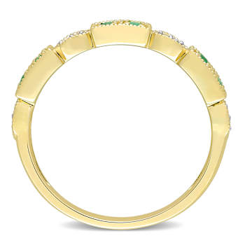 Emerald and Diamond 10K Yellow Gold Ring 0.14ctw