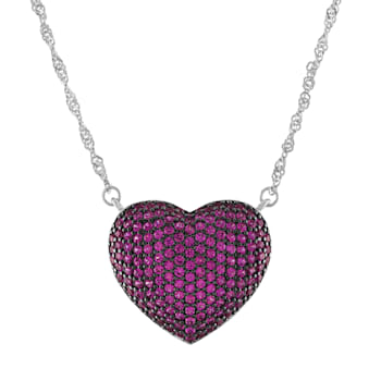 Sterling Silver Lab Created Ruby Heart Necklace 1.5ctw