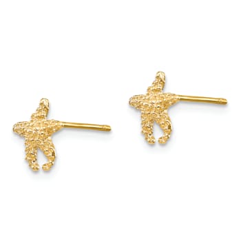 14k Yellow Gold Polished and Textured Starfish Stud Earrings