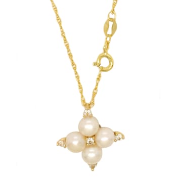5-5.5mm Round White Freshwater Pearl and White Topaz 14K Yellow Gold
Over Sterling Silver Necklace