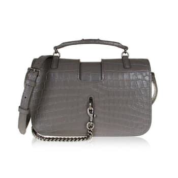 Saint Laurent Charlotte Crocodile Embossed Leather Grey Crossbody Bag