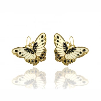 3 Pack Gold Tone White, Yellow and Pink Enamel Butterfly Earrings