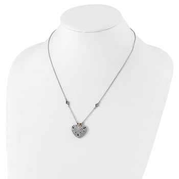 Rhodium Over Sterling Silver with 14K Accent Diamond Vintage Heart Necklace