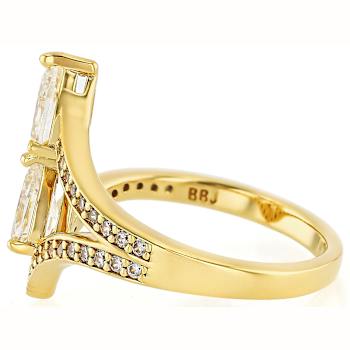 Diamond Simulant Pear And White Zircon Ring In 18K Gold Over Sterling
Silver 2.25ctw
