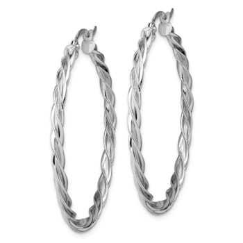 Rhodium Over 14k White Gold 1 9/16" Polished Twisted Hoop Earrings