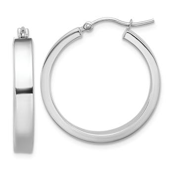 Rhodium Over 14k White Gold 1/1" Polished Hoop Earrings