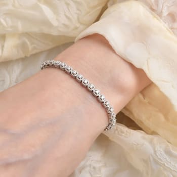 Round Moissanite Rhodium Over Sterling Silver Tennis Bracelet