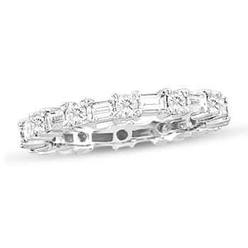 14K White Gold Round and Baguette Diamond Eternity Ring 1.50ctw