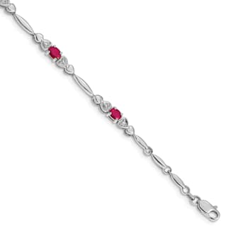 Rhodium Over 14k White Gold Diamond and Ruby Bracelet
