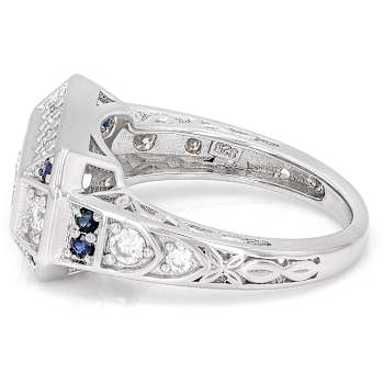 Moissanite And Blue Sapphire Band Ring In Platinum-Enhanced Sterling
Silver 1.41ctw Diamond Equivalent Weight