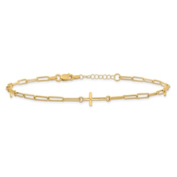14K Yellow Gold Cross Link with 1-inch Extension Anklet