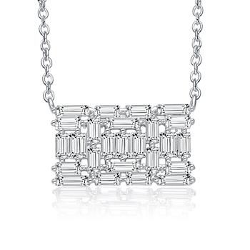 Baguette CZ Rectangular Cluster Pendant Necklace In Sterling Silver