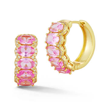 Rachel Zoe Pink Oval CZ Bold Hoop Earrings in 14K Gold Over Sterling Silver