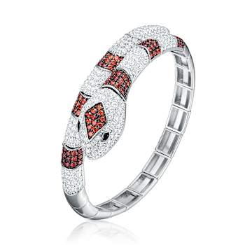Ruby Color CZ Serpent Cuff Bracelet In Sterling Silver