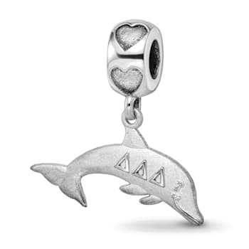 Rhodium Over Sterling Silver LogoArt Delta Delta Delta Dolphin on Heart Bead