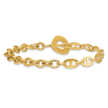 14K Yellow Gold Anchor and Cable Link 7.5 inch Toggle Bracelet
