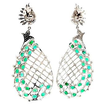 9.30 Ctw Emerald and 2.45 Ctw White Diamond Earring in 14K WG