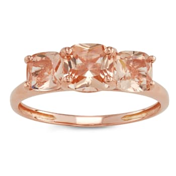 Square Cushion Morganite Simulant 3-Stone 10K Rose Gold Ring 1.95ctw