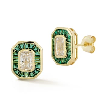 Rachel Zoe White and Green CZ Stud Earrings in 14K Gold Over Sterling Silver