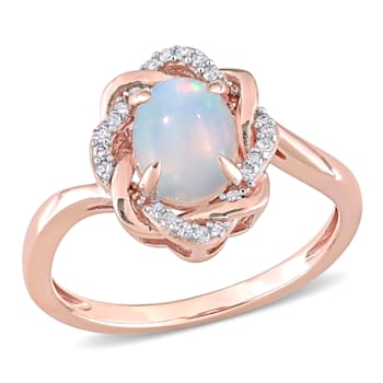 0.75ctw Ethiopian Opal and 0.10ctw Diamond 10k Rose Gold Ring
