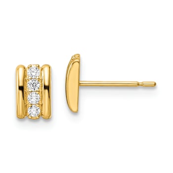 14k Yellow Gold Cubic Zirconia Bar Stud Earrings