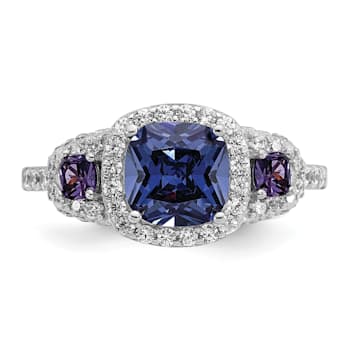 Rhodium Over Sterling Silver Polished Fancy Blue/Purple/White Cubic
Zirconia Ring