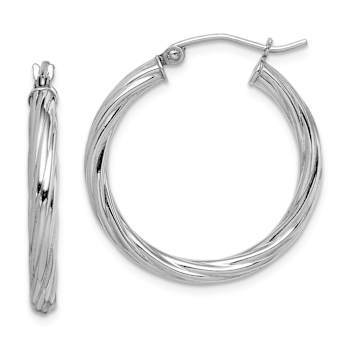 Rhodium Over Sterling Silver 2.7x25mm Twisted Hoop Earrings
