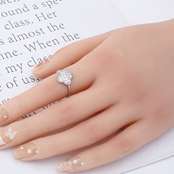 Moissanite Rhodium Over Sterling Silver 4-Leaf Clover Cluster Ring