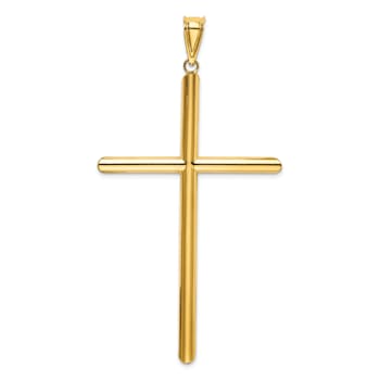 14k Yellow Gold 3D Polished Tube Cross Pendant