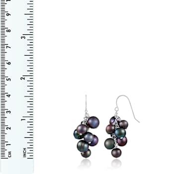 6-10mm Black Cultured Freshwater Pearl Rhodium Over Sterling Silver Earrings
