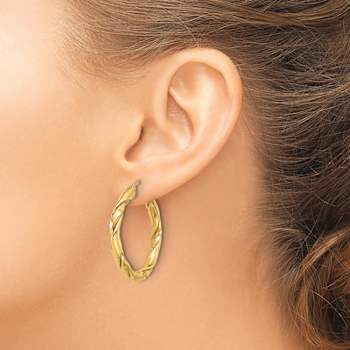14k Yellow Gold Polished Twisted 1 5/16" Hoop Earrings