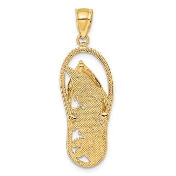 14k Yellow Gold Polished and Textured Dolphin Flip-Flop Charm