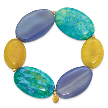 14K Yellow Gold Over Sterling Silver Agate, Jade, Serpentine Bracelet