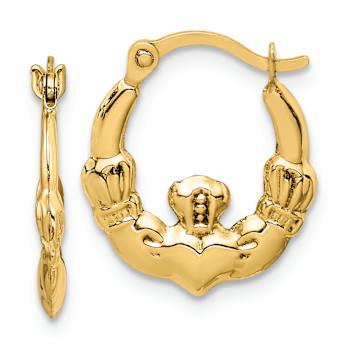 14k Yellow Gold 9/16" Claddagh Hoop Earrings