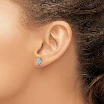 Rhodium Over Sterling Silver Cubic Zirconia and Enamel Flowers
Children's Post Earrings