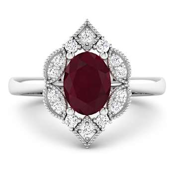 1.7ctw Red Ruby and Diamond 14K White Gold Halo Ring
