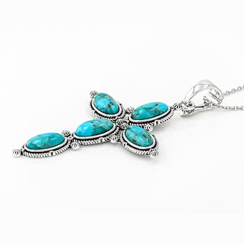 Turquoise Cross Enhancer With Chain In Sterling Silver