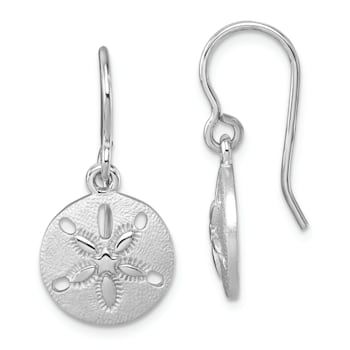 Rhodium Over Sterling Silver Polished Sand Dollar Dangle Earrings