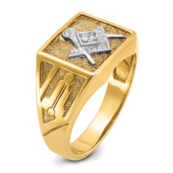 10K Two-tone Yellow and White Gold Textured Diamond Blue Lodge Masonic Ring