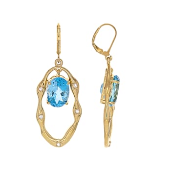 Freeform Dangle With Blue Topaz Earrings In 18K Gold Over Sterling
Silver 13.25ctw