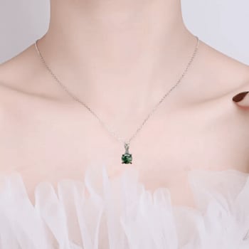 Green Moss Agate with Cubic Zirconia Accents Rhodium Over Sterling
Silver Necklace