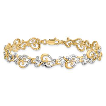 14K Two-tone Gold Diamond-Cut Fancy Heart Link Bracelet