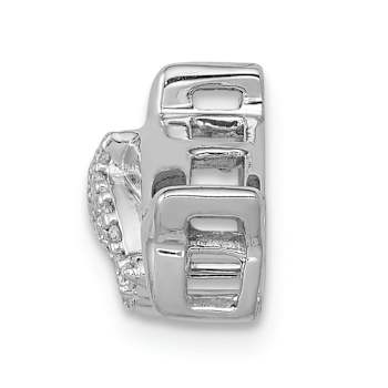 Rhodium Over 14k White Gold Diamond Two Dolphins Chain Slide Pendant