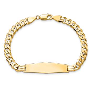 14k Yellow Gold Curb Link Soft Diamond Shape ID Bracelet