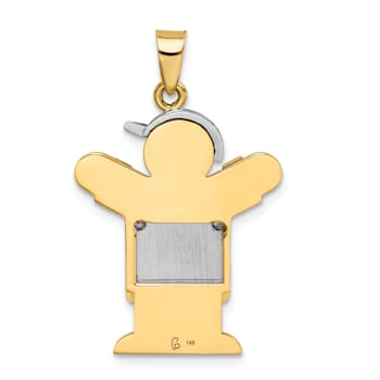 14k Yellow Gold and 14k White Gold Satin Boy with Cap on Left Diamond Pendant
