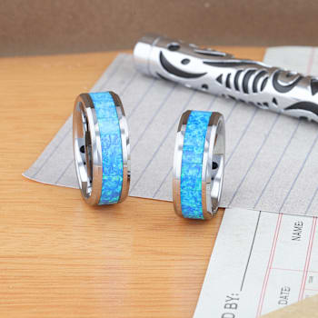 QUASAR Tungsten Wedding Band with Blue Green Opal Inlay 8mm