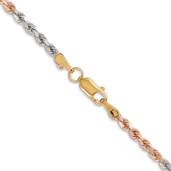14k Yellow Gold, 14k White Gold and 14k Rose Gold 2.9mm Solid
Diamond-Cut Rope 18 Inch Chain