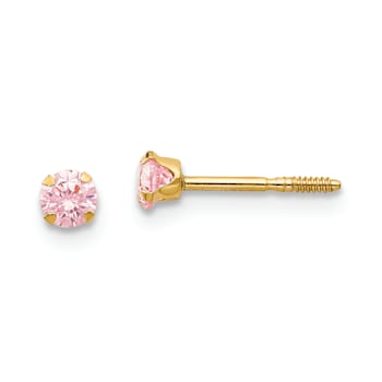 14k Yellow Gold 3mm Pink Cubic Zirconia Stud Earrings